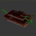 3D Designed Industrial Building Model with Red Roof and Metal Frame Structure