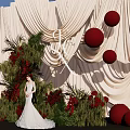 Wedding Photo Check In Spot With White Curtain Backdrop Red Balls And Green Plants