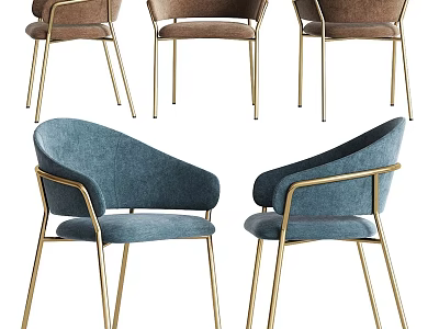 Modern Accent Chairs With Brown And Blue Velvet Upholstery And Gold Metal Legs 3d model