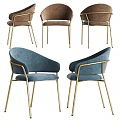 Modern Accent Chairs With Brown And Blue Velvet Upholstery And Gold Metal Legs
