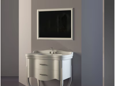 Stylish Modern Bathroom Vanity With White Washbasin And Mirror Above Drawers 3d model