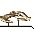 Golden Hand Shaped Decorative Ornament Set With Black Metal Base