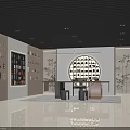 Modern Tea House Interior With Round Table Bookshelves Pendant Lights And Bamboo Decorations