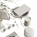 Decorative Ornament Set With Ceramic Vase Olive Branches Glass Cup Tray And Books