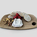 Appetizing Brie Cheese Platter With Crackers Strawberries Walnuts On Wooden Board