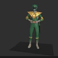 Green Ranger Character In Green Suit With Gold Diamond Chest Red Belt And Sword