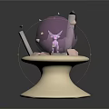Pink Game and Movie Character Inside Purple Sphere on White Base with Transparent Cover