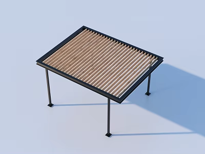 Sleek Modern Landscape Pavilion With Metal Frame And Wooden Slatted Roof 3d model