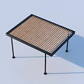 Sleek Modern Landscape Pavilion With Metal Frame And Wooden Slatted Roof