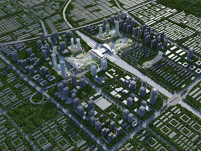 Aerial Urban Planning with High Rise Buildings Green Spaces and Road Networks 3d model