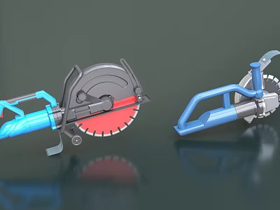 Heavy Duty Industrial Cutting Equipment With Blue Handle And Red Circular Blade 3d model