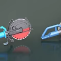 Heavy Duty Industrial Cutting Equipment With Blue Handle And Red Circular Blade