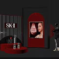 SK-II Red Cosmetics Display Photo Spot With Brand Poster And Makeup Products