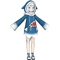 Game And Movie Character In Blue Hoodie With Shark Mouth Design And White Hair
