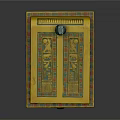 Decorative Chest with Yellow Base Colorful Patterns and Egyptian Style Carvings