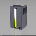 Modern Gray Cube Shaped Device Design With Green Vertical Light Strip And Transparent Window