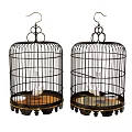 Vintage Style Decorative Birdcage Ornament Set With Metal Frame And Wooden Base