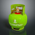 Green Rusty LPG Cylinder With Top Valve Warning Label On Dark Background 3d model