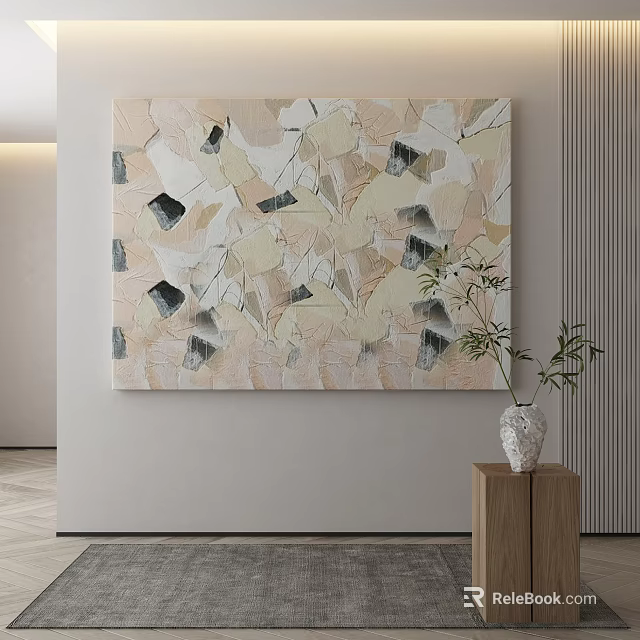 Abstract Painting Featuring Geometric Shapes In Neutral Beige White Black Tones For Modern Interior Decor 3d model 