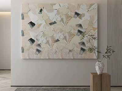 Abstract Painting Featuring Geometric Shapes In Neutral Beige White Black Tones For Modern Interior Decor 3d model