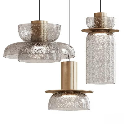 Modern Textured Glass Pendant Lights With Golden Accents And Layered Shades For Interior Design 3d model