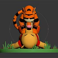Playful Tigger On Winnie The Pooh's Back Lying On Green Grass With Flowers