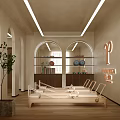 Pilates Fitness Studio Interior With Arched Design Wooden Flooring Green Plant