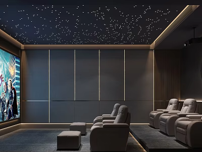 Modern Home Theater With Starry Ceiling Large Screen And Comfortable Seats 3d model