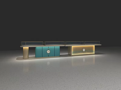 Modern Display Shelves With Blue Gold Cabinet Glass Top And LED Lighting 3d model