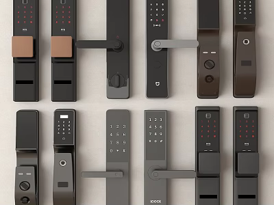 Modern Smart Door Locks With Digital Keypad And Various Handle Designs 3d model