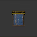 Blue Wooden Cabin With Wooden Door Window Yellow Support Pillars And Sloped Roof