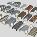 Various Roof And Shade Structures With Diverse Designs And Small Trees 3d model