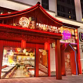 Chinese Style Teppanyaki Restaurant Storefront With Red Lanterns And Traditional Architecture