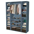 Practical Blue Wardrobe Featuring Hanging Clothes Shoes Storage Folded Clothes And Multiple Shelves 3d model