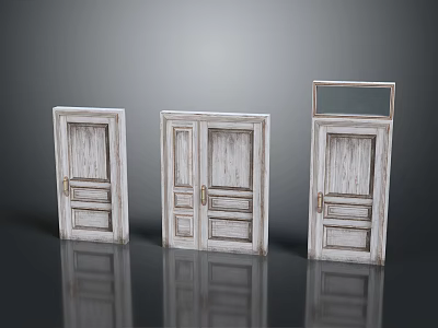White Wooden Doors In Different Styles With Wood Grain Texture Single Double And Glass Panel 3d model