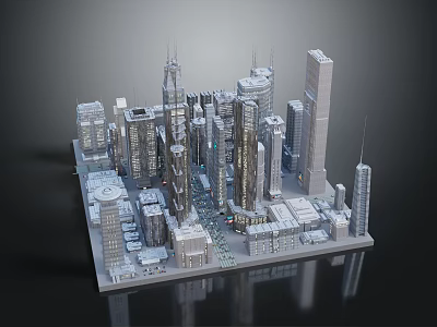 Detailed Modern City Architecture Model Featuring Tall Skyscrapers And Urban Buildings 3d model
