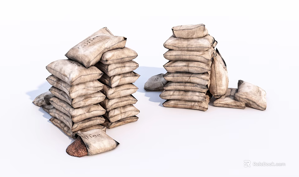 Multiple Stacks of Burlap Sandbags for Home Storage Solutions 3d model 