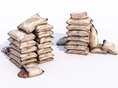 Multiple Stacks of Burlap Sandbags for Home Storage Solutions 3d model