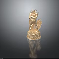Horned Armored Warrior Statue With Crossed Arms Decorative Base And Spear Like Elements