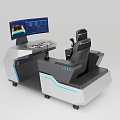 Modern Industrial Control Console With Integrated Monitor Ergonomic Seating And Blue Accents