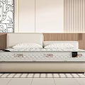 Modern Double Bed With Comfortable Mattress Light Colored Headboard And Wooden Panel Wall