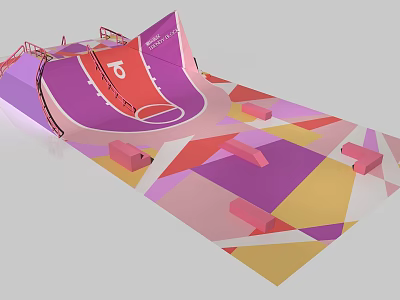 Colorful Skateboard Ramp With Red Arc Number 6 And Geometric Patterns 3d model