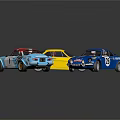Three Colorful Model Race Cars With Number Decals And Striped Designs