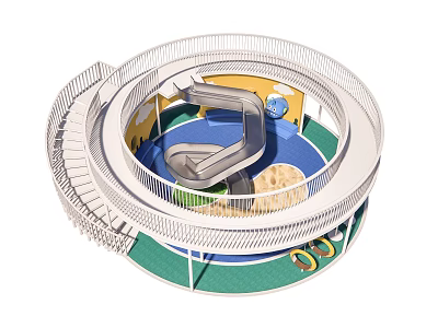 Modern Circular Playground Equipment With Spiral Slide Sandpit And Safety Railings 3d model