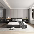 Modern Minimalist Bedroom Interior Design With White Bedding Gray Throw Nightstands And Large Window Blinds