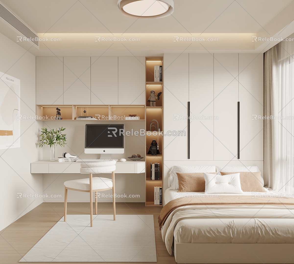 Cream style tatami bedroom 3d model