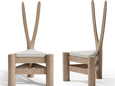 Wooden Leisure Chair With V Shaped Backrest And Padded Seat In Modern Design 3d model