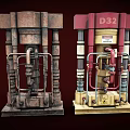 Old And New Industrial Equipment With D32 Label Pipes And Base Structures