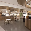 Modern Shopping Mall Store Interior With Counter Seats Staff And Ambient Lighting