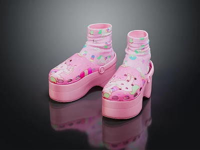 Pink Platform Shoes with Cartoon Patterns Ankle High Sock Style Colorful Dots Accents 3d model